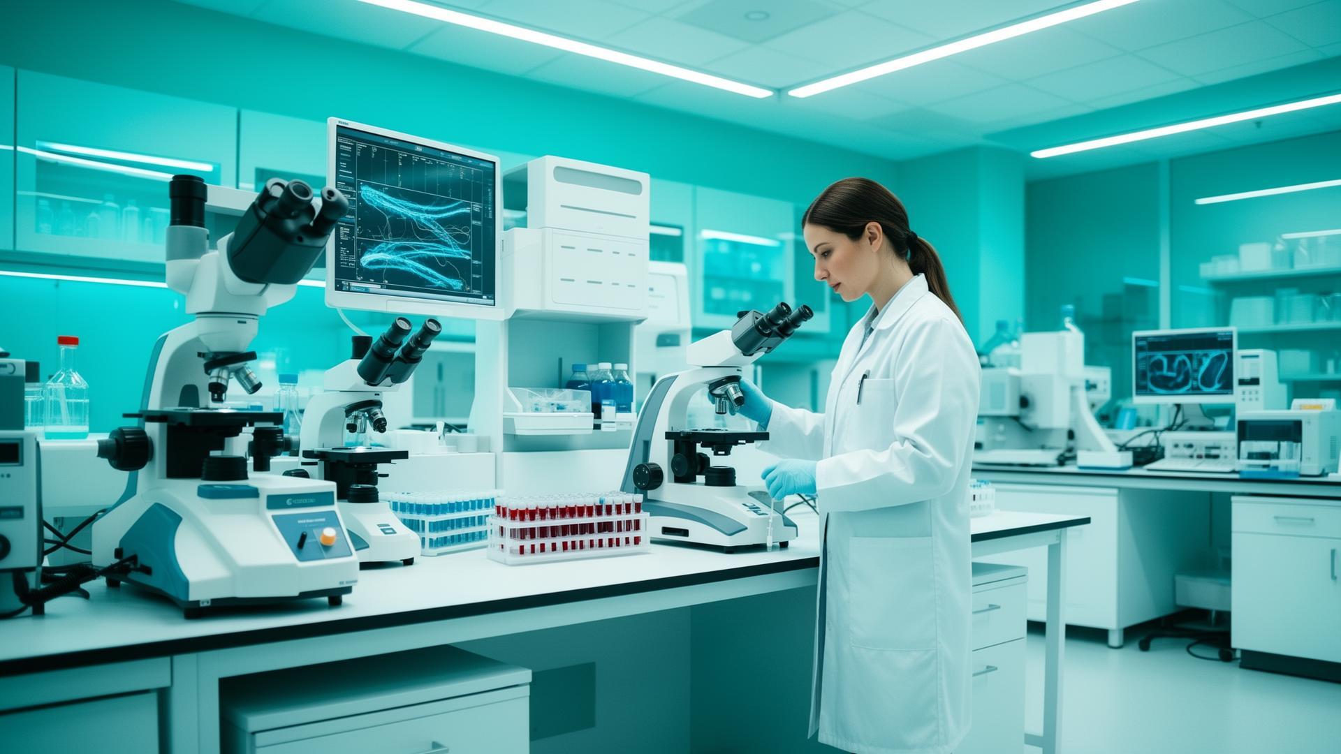 Modern pathology laboratory with advanced diagnostic equipment